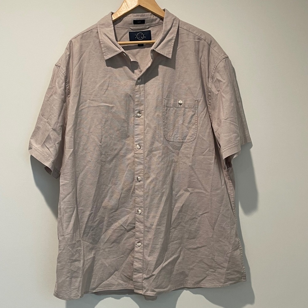 Even Tide 3XL Striped Tan Short Sleeve Button Up Casual Shirt Mens